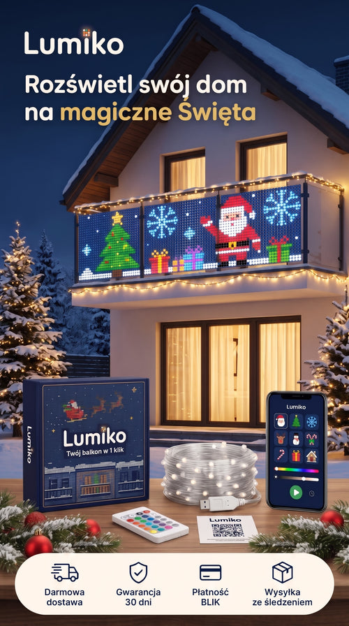 Lumiko – animowana kurtyna LED na balkon, zestaw z aplikacją